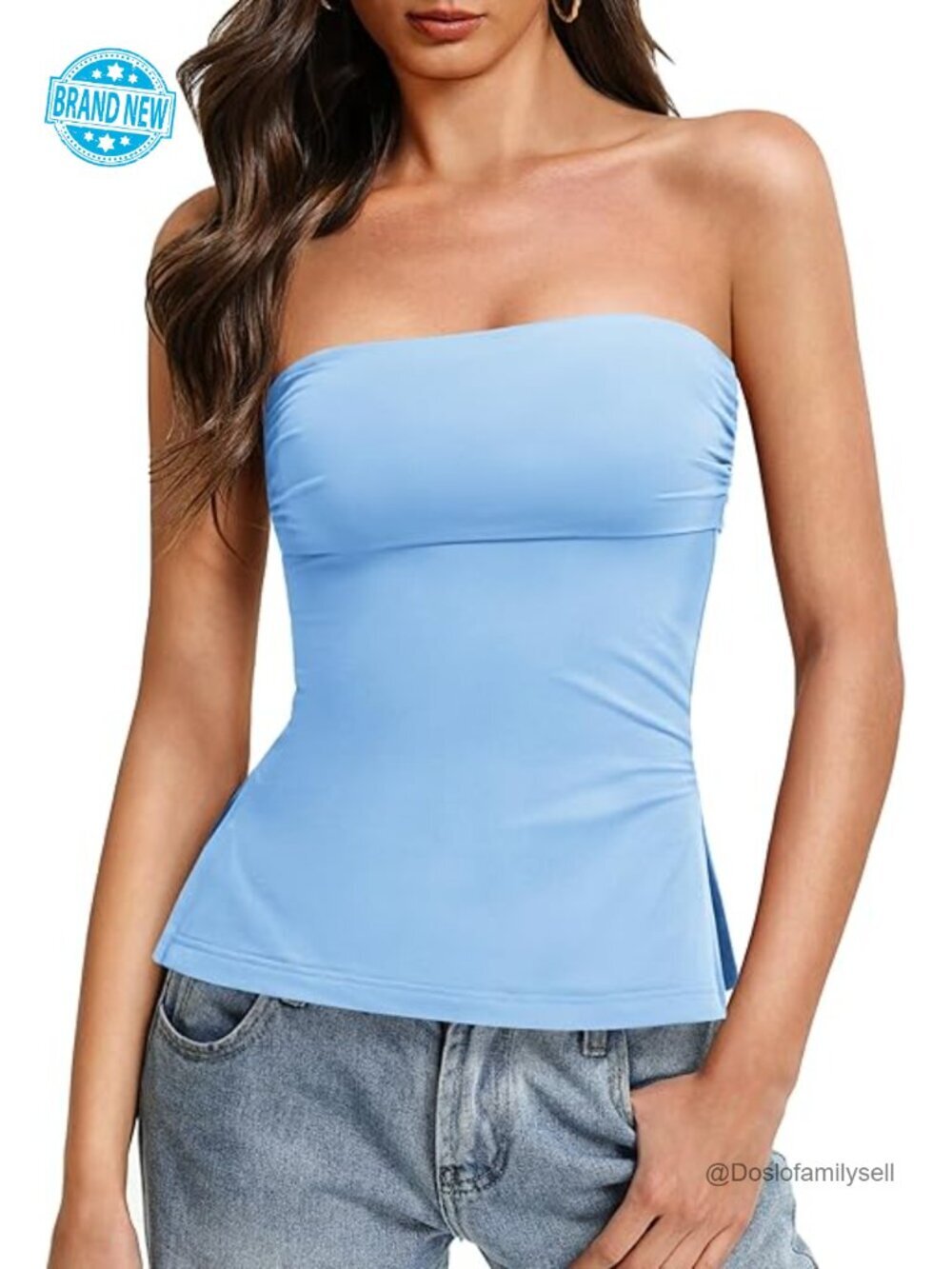 Double Lined Side Split Strapless Bandeau Tube Top for Women